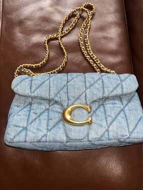 Coach Light Blue Quilted Denim Shoulder Bag with Gold Hardware